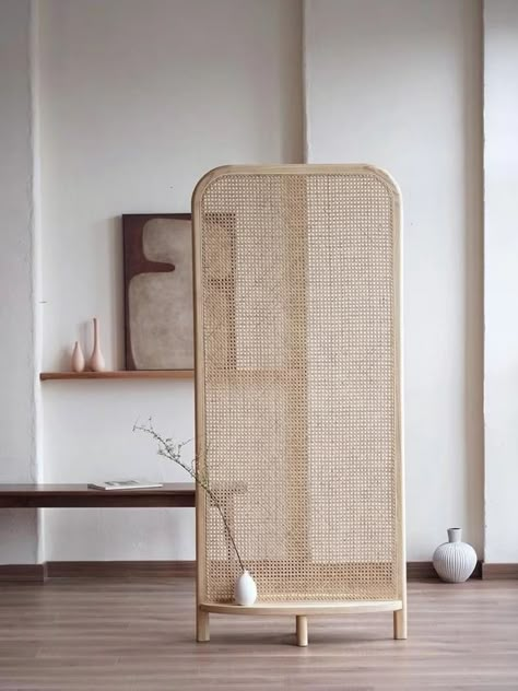 Mid Century Modern Wabi Sabi Wood Cane Panel Privacy Screen Room Divider Panel With Platform - Etsy Mexico Wabi Sabi Wood, Bedroom Screens, Cane Panel, Partition Divider, Portugal House, Modern Wabi Sabi, Wall Partition Design, Screen Room Divider, Modern Room Divider