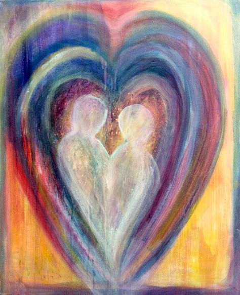 Soulmate Watercolor Art, Paintings That Describe Love, Intertwined Souls Art, Love Souls Art, Healing Love Art, Connection Art Ideas, Spiritual Connection Aesthetic, Art About Loving Someone, Painting Representing Love