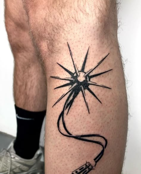 Spike Ball And Chain Tattoo, Spike Ball Tattoo, Morningstar Tattoo, Tattooed Hands, Tattoo Elements, Buck Knife, Black Work Tattoo, Sick Tattoos, Sick Tattoo