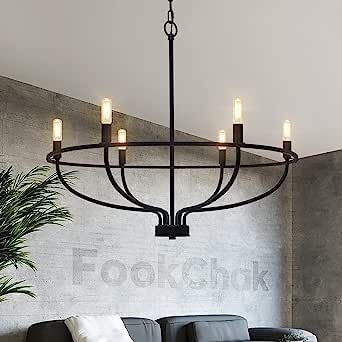 FookChak 6-Light Black Chandelier Light Fixture Industrial Candle Chandelier Black Chandeliers for Dining Room for Bedroom, Living Room，Kitchen,28.54in, E12 Black Iron Light Fixtures, Vintage Kitchen Light Fixtures, Chandelier Vaulted Ceiling, Vaulted Ceiling Chandelier, Living Room Chandelier High Ceiling, Black Dining Chandelier, Great Room Chandelier, Modern Farmhouse Lighting Dining Room, Pendant Chandelier Dining Room