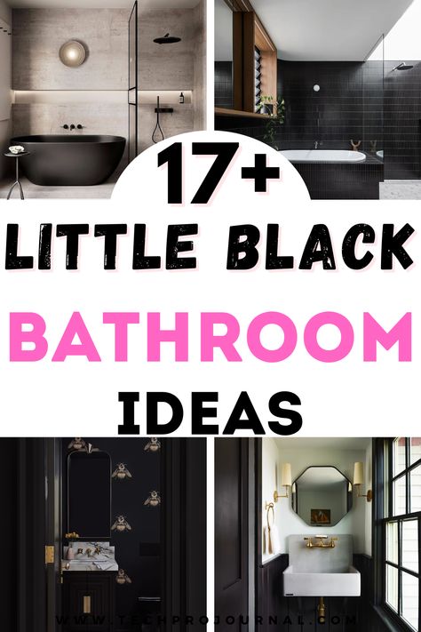 Use this collection of Little Black Bathroom Ideas to bring a fresh, stylish vibe to your home. From bold color palettes to sleek finishes, these ideas will help you create a bathroom that feels both sophisticated and cozy. See how Little Black Bathroom Ideas can make a small space feel elegant and modern. Paint Color For Black And White Tile Bathroom, Black Bathroom Fixtures Inspiration, White Bathroom With Black Accents, Black And White Half Bathroom, White Bathroom Ideas Modern, Black Half Bathroom, Small Dark Bathroom, All Black Bathroom, Black Bathroom Ideas