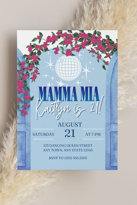 Mamma Mia Party Theme | Mamma Mia Invitation Template | Mamma Mia Bachelorette | Mamma Mia Party Invitations | 21st Birthday Invitation Template | Mamma Mia Hen Party | Editable Birthday Invitation | Digital Birthday Invitations Mamma Mia Bday Invitation, Mamma Mia Party Inspiration, Mamma Mia Themed Sweet 16, Mama Mia Invitation Template, Mamma Mia Inspired Birthday Party, Mamma Mia Centerpieces, Mama Mia Garden Party, Mama Mia 30th Birthday, Greece Birthday Theme