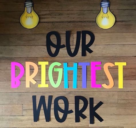 Our Brightest Work Display, Classroom Art Bulletin Boards, Neon Classroom Theme Bright Colors, Our Best Work Classroom Display, Black And White Rainbow Classroom, Our Masterpieces Bulletin Board, Neon Theme Classroom, Hallway Student Work Display, Art Wall Classroom Display