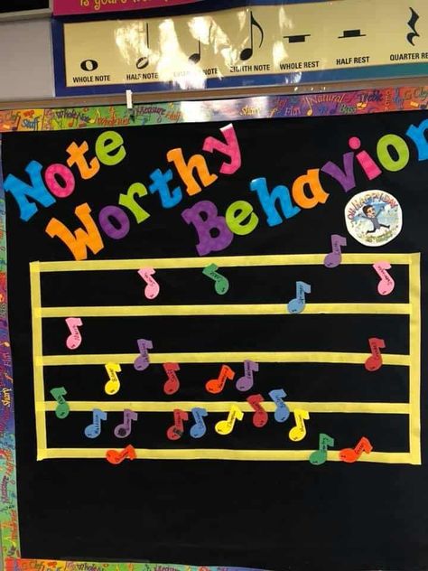 Music lessons  |   music classroom behavior management  |   FOUR positive behavior management charts for the music classroom   |   #musiceducation Music Classroom Bulletin Boards, Music Classroom Management, Behavior Management Chart, Positive Behavior Management, Music Bulletin Board, Elementary Music Room, Music Bulletin Boards, Music Classroom Decor, Music Class Ideas