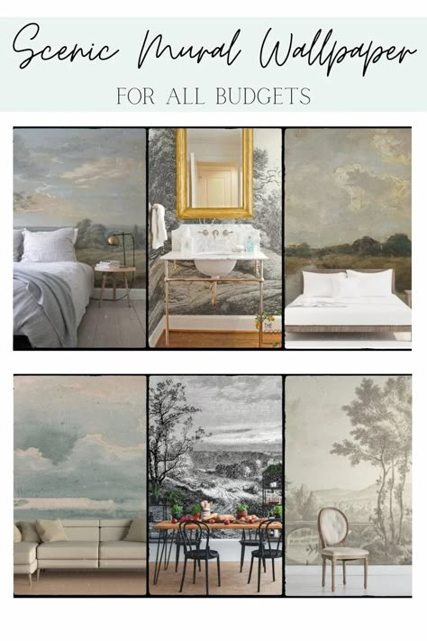 Scenic Mural, Cheap Decor Ideas, Quarter Round Molding, Home Styling Tips, Painting Shower, Scenic Wallpaper, Wallpaper Companies, Bedroom Murals, Budget Home Decorating