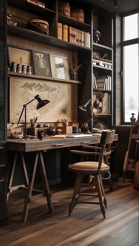 Steampunk Office, Miniature Ideas, Small Home Offices, Office Inspo, Vintage Office, Home Office Setup, Home Office Space, Office Setup, Vintage Desk