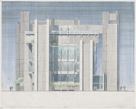 Paul Rudolph. Yale University, Art and Architecture Building, New Haven, Connecticut, Elevation. 1958–1964 | MoMA Paul Rudolph Architecture, University Drawing, Charles Moore, World Famous Buildings, Paul Rudolph, Theo Van Doesburg, Brutalist Buildings, Louis Kahn, Philip Johnson