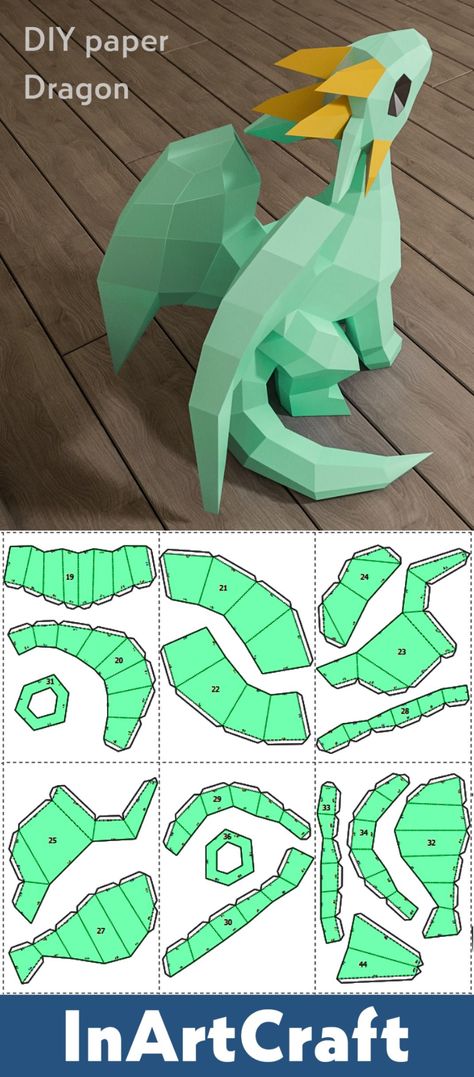 3d Paper Dragon Template, 3d Dragon Art, Paper Mask Ideas, Low Poly Dragon, 3d Paper Crafts Templates Free Printable, Paper Craft Dragon, Dragon Paper Craft, Diy Paper Dragon, Dragon Template