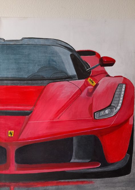 Ferrari Painting Art, Ferrari Car Sketch, Vintage Car Painting Canvas, Simple Car Painting Canvas, Ferrari F40 Painting, Drawing F1 Car, Car Painting Acrylic Easy, F1 Canvas Painting, Christmas Car Drawing