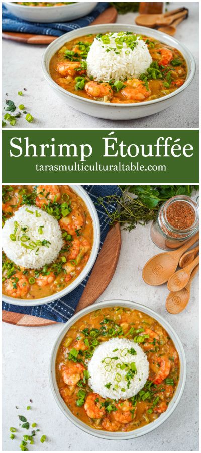 A recipe for Shrimp Étouffée- Tara's Multicultural Table- This comforting dish from Louisiana pairs shrimp with a blend of vegetables and warming Cajun spices. Shrimp And Sausage Etouffee Recipes, Shrimp Ettouffe Recipe, Shrimp And Crab Recipes, Salad Casserole, Cajun Spices, Recipe For Shrimp, Etouffee Recipe, Shrimp Etouffee, Shrimp And Broccoli