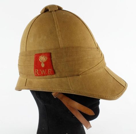 Lot: 1928 Scarce Victorian pattern pith helmet, badged to the Royal Welsh Fusiliers. Pith Helmet, Victorian Pattern, Coin, Highlights, Auction, Sound, Collectibles, Hats, Pattern