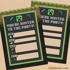 FREE Printable Minecraft Birthday party Invitation                                                                                                                                                                                 More Free Printable Minecraft, Minecraft Birthday Party Games, Minecraft Party Invitations, Minecraft Party Printables, Printable Minecraft, Minecraft Invitations, Minecraft Bday, Minecraft Birthday Invitations, Birthday Party Invitations Free