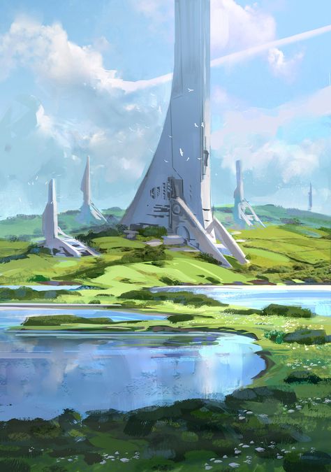 Megastructures Concept Art, Spaceship Concept Art, Future Environment, Futuristic Landscape, Science Fiction Design, Sci Fi Landscape, Sci Fi City, Sci Fi Environment, Fiction Idea