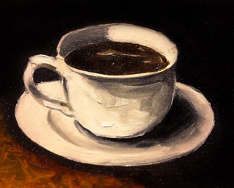 Aesthetic Coffee Painting, Coffee Mug Painting Canvas, Cup Of Coffee Drawing, Mitski Collage, Cup Of Coffee Painting, Still Life Coffee Painting, Paintings Of Coffee Cups, Coffee Cup Painting, Coffee Oil Painting