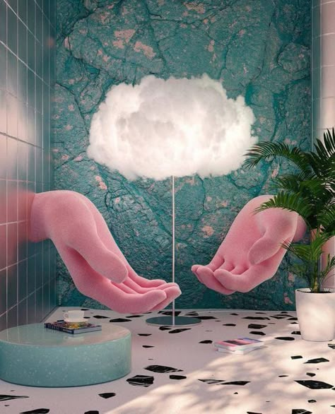 Cloud Interior Design, Pink And Blue Decorations, Karl Larsson, Cloud Furniture, Selfie Museum, Instagram Design Ideas, Hand Chair, Pink Chairs, Instagram Wall