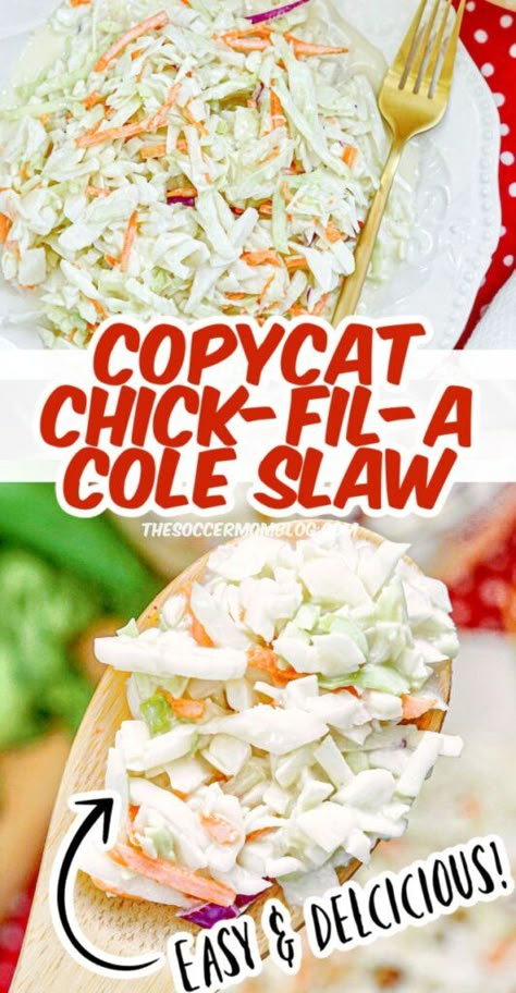 If you loved the classic Chick-Fil-A Coleslaw, you've got to try this spot-on copycat recipe! It's the perfect sweet and tangy side dish or barbecue sandwich topping! Chick Fil A Coleslaw Recipe, Copycat Chick Fil A, Creamy Coleslaw, Dinner Side, Cole Slaw, Side Dish Recipes Easy, Slaw Recipes, Coleslaw Recipe, Blogs To Follow