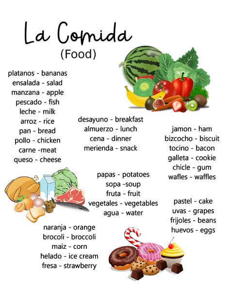 Food (SPANISH) ~ Anchor Chart * Jungle Academy Learning Spanish Beginner, Spanish Language Basics, Learn Spanish Apps, Teaching Colors In Spanish, Spanish 2 High Schools, Learning Mexican Spanish, Learn Mexican Spanish, How To Learn Spanish, Spanish Language Learning Worksheets