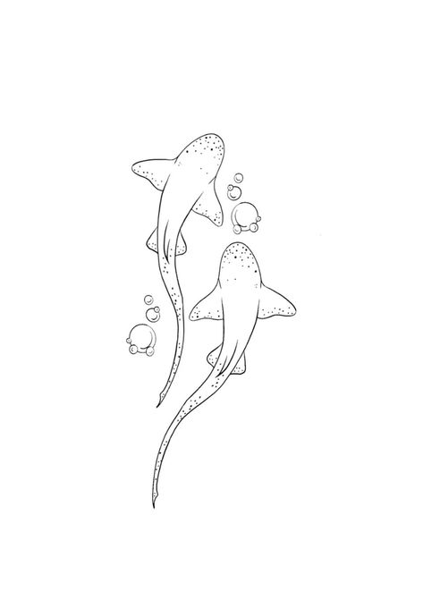 Ocean Related Drawings, Angel Shark Tattoo, Small Marine Life Tattoos, Marine Biologist Tattoo Ideas, Line Work Animal Tattoo, Ocean Tattoo Stencil, Tattoo Ideas Sea Animals, Simple Sea Drawing, 3 Sharks Tattoo