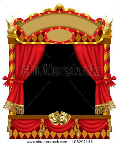 Raster version of vector image of the illuminated puppet show booth with theater masks, red curtain and signboards - stock photo Theater Diorama, Pepar Craft, Flea Circus, Fun Places For Kids, Puppet Stage, Theater Masks, Puppet Theaters, Theater Stage, Theatre Curtains