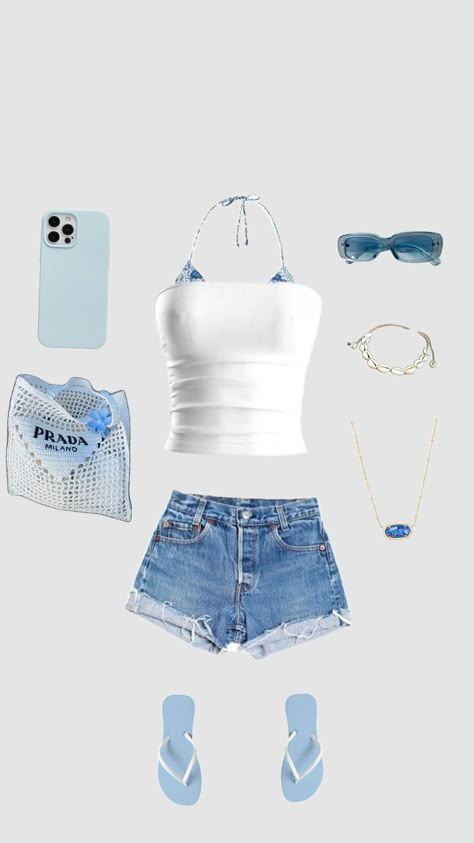 beach cute outfit!!!☀️💙😚 Outfits Ideas For The Beach, Cute Summer Outfits For The Beach, Beach Outfits For School, Beach Fit Aesthetic, Summer Bikinis Coverups, Beach Girl Outfits For School, Cute Summer Outfits Beach, Summer Fits Aesthetic Beach, Beachy Summer Outfits Casual