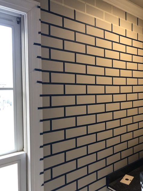 DIY Faux Brick Wall - Weathered Wings Diy Brick Wall Painting, Brick Wall Painting, Painted Faux Brick Wall, Faux Brick Accent Wall, Fake Brick Wall, Diy Faux Brick Wall, Diy Brick Wall, Fake Brick, Faux Brick Wall