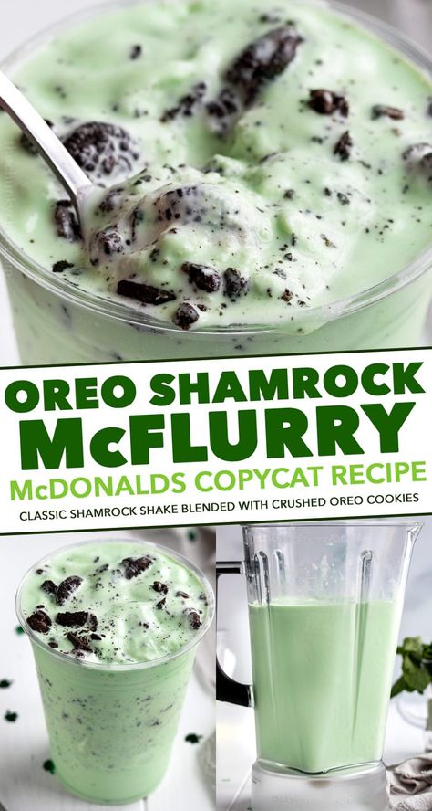 This Copycat Oreo Shamrock McFlurry is the homemade version of the McDonald's new St. Patrick's Day frozen treat.  Made with simple ingredients, you can have this minty treat in about 5 minutes... any time you want! #milkshake #mint #oreo #mcflurry #mcdonalds #icecream #copycat #easyrecipe #dessert #stpatricksday #stpattysday #irish Oreo Mcflurry, St Patricks Food, Oreo Milkshake, Mint Oreo, St Patricks Day Food, Milkshake Recipes, Frozen Treat, Shake Recipes, Milkshakes