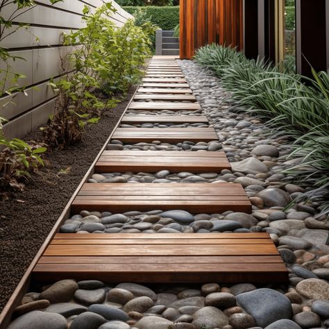 20 Stunning Garden Pathway Ideas to Elevate Your Outdoor Space Check more at https://zugnews.com/20-stunning-garden-pathway-ideas-to-elevate-your-outdoor-space/ Natural Pavers Walkway, Wood Pavers Walkways, Patio Pathway Ideas, Side Pathway Ideas, Outdoor Walkway Ideas Pathways, Flip Your Strip, Front Pathway Ideas, Side Walk Ideas, Footpath Ideas