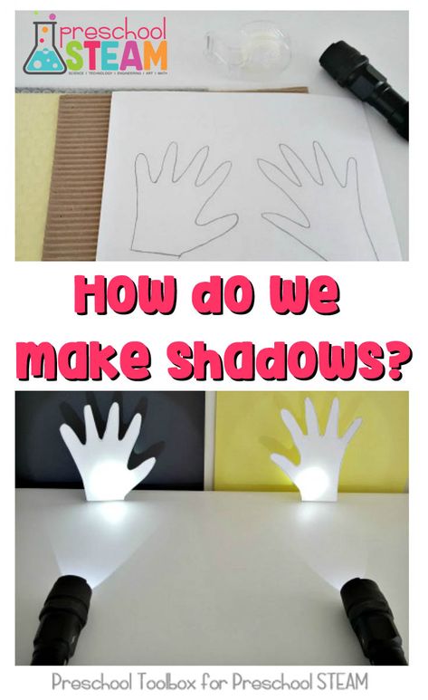 How do we make shadows? A fun hands-on preschool STEAM activity that investigates and explores shadows. Preschool Shadow Activities, Preschool Groundhog Day, Shadow Lessons, Shadow Experiments, Preschool Groundhog, Shadow Activities, Science Experiments Kids Preschool, Preschool Steam, Shadow Theme