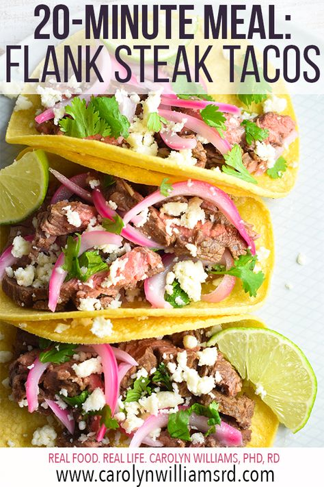 Steak Tacos With Pickled Onions, Flank Steak Street Tacos Recipe, Flank Stake Recipe, Strip Steak Tacos Recipe, Flank Steak For Tacos, Flank Steak Fajitas Skillet, Street Taco Seasoning Steak, Flat Iron Steak Tacos Recipes, Blackstone Flank Steak Recipes