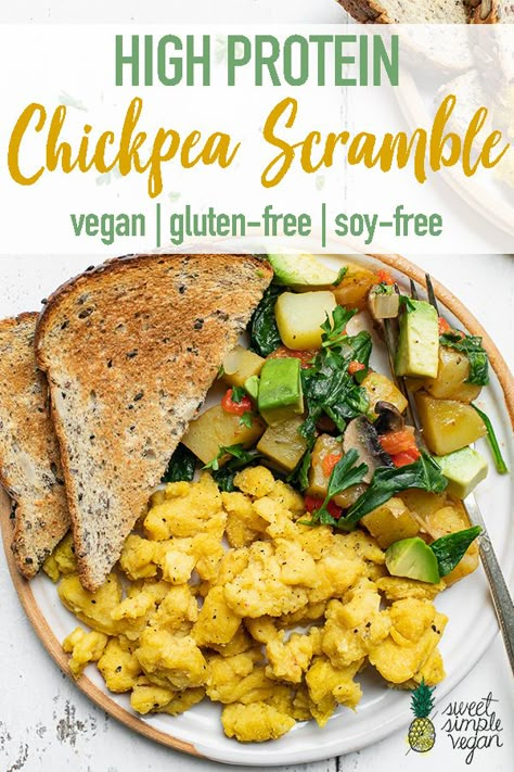 The perfect protein-packed and soy-free egg subtitle. Chickpea scramble makes for a quick, easy, and delicious vegan breakfast idea. #vegan #soyfree #glutenfree #chickpea #breakfast #plantbased #eggfree Chickpea Scramble, Burrito Vegan, High Protein Vegan Breakfast, Vegan Breakfast Options, Menu Sarapan Sehat, Vegan Breakfast Easy, Vegan Breakfast Ideas, Vegan Breakfasts, Plant Based Breakfast