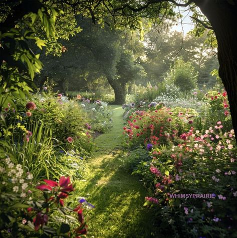 Garden Ideas Big Spaces, Aesthetic Flower Gardens, Big Cottage Garden, Large Field Landscaping Ideas, Cottage Garden Photography, Long Grass Garden, Cottagecore Love Aesthetic, Romantic Garden Aesthetic, Secret Garden Landscape