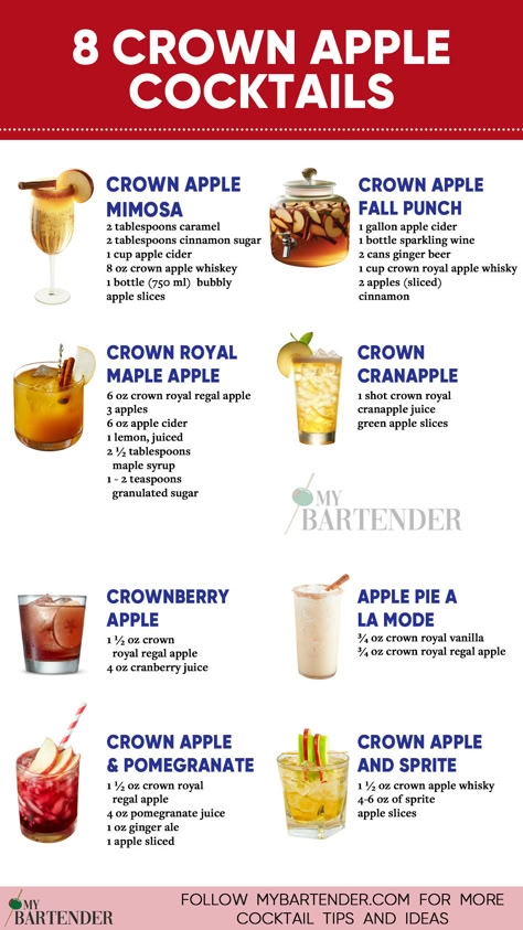 Crown Apple Cocktails Mixed Drinks With Crown Apple, Crown Cocktails Recipe, Crown Royal Mixed Drinks Recipes, Crown Drinks Recipes, Crown Apple Halloween Drinks, Crown Apple Drinks, Apple Juice Cocktail Recipes, Crown Mixed Drinks, Drinks With Crown Apple