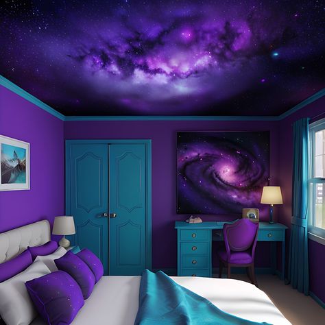 Blue And Purple Teen Girl Bedroom, Purple And Teal Bedroom, Teal And Purple Bedroom, Purple Teal Bedroom, Romantic Purple Bedroom, Purple And Blue Room, Turquoise And Purple Bedroom, Bedroom Digital Art, Blue And Purple Bedroom