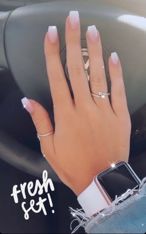 White And Pink Ombre Acrylic Nails, Short Ombré Acrylic Nails, Short Coffin Shape Nails Ombre, French Tip Ombre Nails Coffin, White Tip Acrylic Nails Coffin, Light Pink Ombre Nails Coffin, Pink White Ombré Nails, Pink And White Ombre Acrylic Nails, French Tip Acrylic Nails Ombre