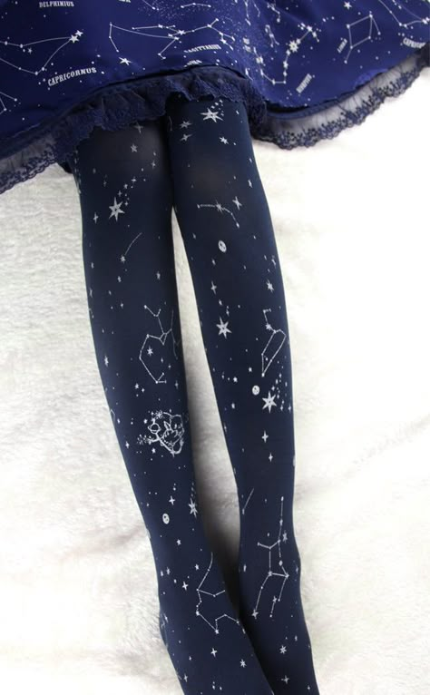 Yidhra -Fly in the Starry Sky- 200D Velvet Constellation Themed Lolita Tights Starcore Clothes, Star Themed Accessories, Fantasy Astronomy Aesthetic Outfits, Space Theme Clothes, Space Themed Fashion, Galaxycore Style, Galaxy Core Aesthetic Outfits, Space Aesthetic Clothes, Galaxy Aesthetic Outfit