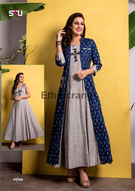 #FestiveFashion!! Consider the cool, casual trends along with festive hues, Find more ways to love yourself, and your wardrobe too with our 2-piece (long Kurti with Jacket) collection “Hello Jacket Vol-2”. #S4UbyShivali #Newlaunch #HelloJacketVol-2 #indianwear #instafashion #ethnicwear #FestiveFashion Size: M-L-XL-XXL SINGLE AVAILABEL Dispatch in 3-4 Days. Kurti With Jacket, Latest Kurtis, Kalamkari Dresses, Long Gown Design, Simple Kurti Designs, Long Kurti Designs, Wholesale Catalog, Salwar Kamiz, Long Kurti