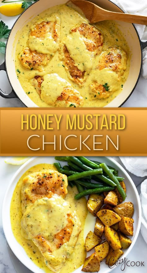 honey mustard chicken with a side of roasted potatoes and green beans Recipes With Yellow Mustard, Yellow Mustard Chicken Recipes, Easy Dinners Kids Love, Easy Honey Mustard Chicken, Dinner Recipe With Chicken, Recipe With Chicken Breast, Kid Friendly Chicken Recipes, Green Beans Roasted, Rice Green Beans