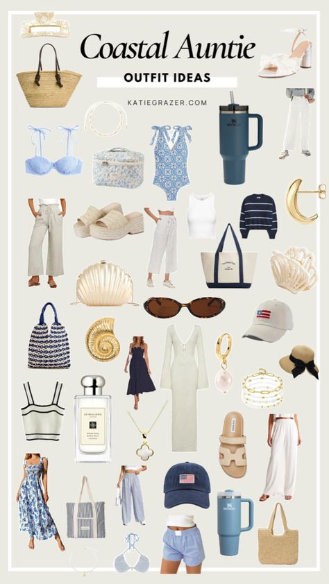 Costal Auntie Outfit Ideas / Coastal Granddaughter / Coastal Grandmother #coastal #coastalgrandma #coastalauntie #blue #white #outfit #outfitideas #style #summer Grandma Aesthetic Outfit, Auntie Aesthetic, Blue White Outfit, Bach Gifts, Euro Outfits, Going Outfits, Bach Gift, White And Blue Outfits, Coastal Granddaughter Outfits