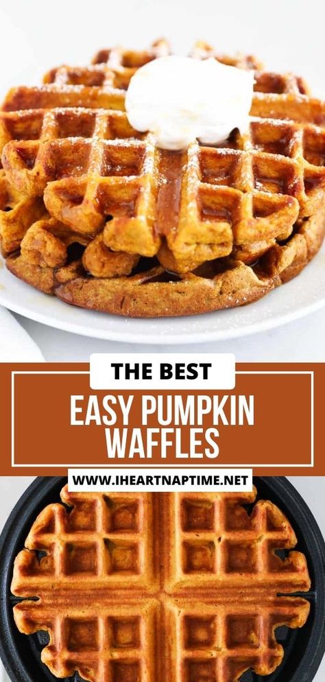 These easy pumpkin waffles are perfect for fall! Made from scratch and loaded with warm spices and pumpkin flavor, they are light and fluffy with crisp edges. Pumpkin Waffles Healthy, Pumpkin Waffles Recipe, I Heart Naptime Recipes, Easy Make Ahead Breakfast, Homemade Caramel Corn, Simple Breakfast Ideas, Healthy Waffles, I Heart Naptime, Pumpkin Waffles