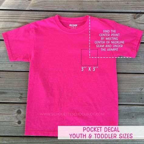 Adult T-Shirts HTV Design Placement Tips Adult Small, Medium, Large & X-Large Front: First, measure 3" - 3.5" down from the center of the neckline. This is where the top of your design should fall. A good size for adult small, medium, large, and x-large shirts is 9" x 9" (you can adjust this up to 10" - 11" if the shirt is loose or non-fitted.) Using light colored HTV, you can create this Slay At Home Mom shirt effortlessly by pressing your material first to find the center. You can find Pocket Measurements For Vinyl, Sublimation Pocket Design, Vinyl Pocket Design Size, Vinyl Pocket Placement, Pocket Vinyl Placement, Tshirt Pocket Design Size Guide, Pocket Decal Size Chart, Vinyl Size For Pocket On Shirt, Pocket Size For Vinyl