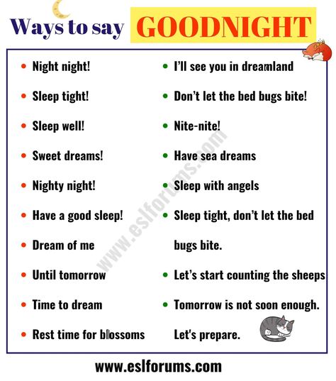 18 Funny Ways to Say GOODNIGHT - ESL Forums Funny Ways To Say Hi, Funny Ways To Say Goodnight, Cute Ways To Say Goodnight, Ways To Say Goodnight, Funny Goodnight, Goodnight Messages, Say Goodnight, Sms Language, Goodnight Quotes