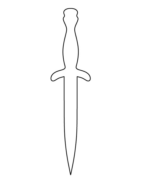 Dagger pattern. Use the printable outline for crafts, creating stencils, scrapbooking, and more. Free PDF template to download and print at http://patternuniverse.com/download/dagger-pattern/ Knife Templates Free Printable, Knife Outline, Knife Pattern Ideas, Dagger Tattoo Stencil, Printable Knife Patterns, Knife Templates Printable, Knife Making Templates, Skinning Knife Template, Dagger Designs Ideas