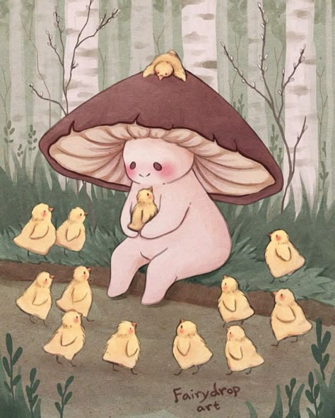 Fairydrop Art, Mushroom Things, Mushroom People, Farming Game, Cute Mushrooms, Barbie Drawing, Arte Do Kawaii, Mushroom Drawing, Little Mushroom