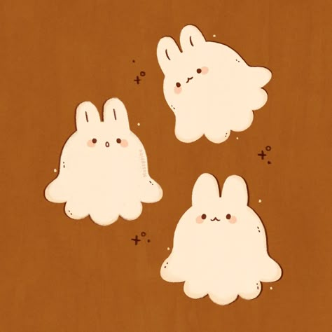 Three spooky friends 🍂 . . . #ghostart #halloweenart #autumnvibes #kawaiiart #cottagecoreart #ghosts #illustration #spookyseason #bunny #bunnyillustration Ghosts Illustration, Ghost Bunny, Cute Halloween Art, Matching Tattoo Ideas, Bunny Friends, Cottage Core Art, Cute And Spooky, Stickers Journal, Nail Art Inspo