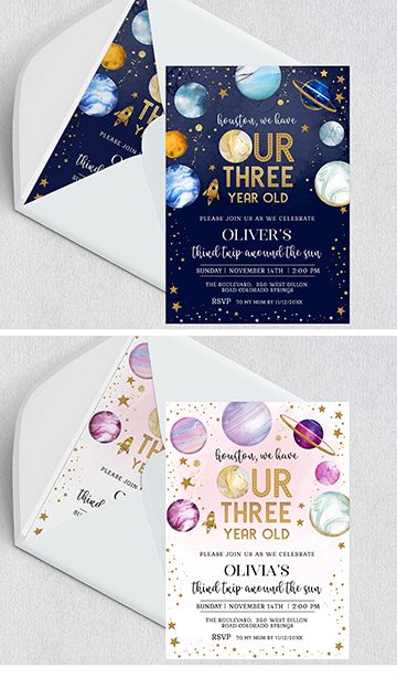 Three Year Old Space Birthday, Third Birthday Space Theme, Three Two One Blast Off Birthday, 3rd Space Birthday Party, 3rd Birthday Party Space Theme, Space Themed 3rd Birthday Party, Outer Space Party Ideas, Galaxy Party Ideas, Space Party Ideas