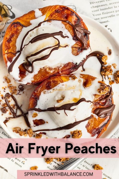 Easy Air Fryer Peaches Air Fryer Peaches, Apricot Dessert, Air Fryer Dessert Recipes, Lush Desserts, Caramelized Peaches, Cooking Avocado, Air Fryer Dessert, Air Fryer Desserts, Air Fryer Cooking Times