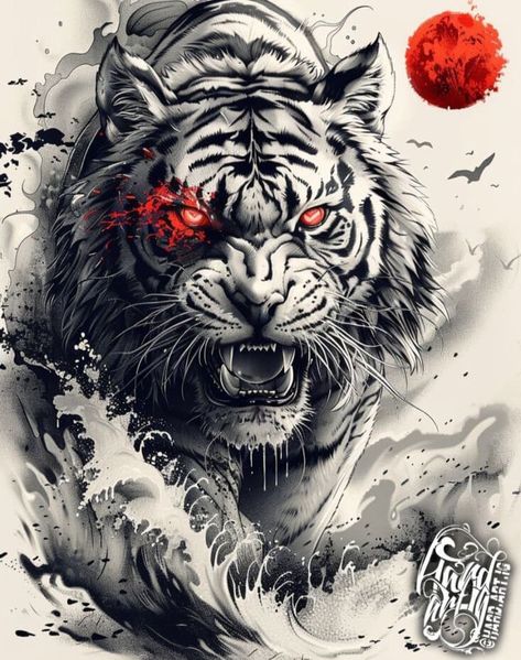 Japanese Tiger Art, Female Samurai Art, Japanese Warrior Tattoo, Tiger Tattoo Sleeve, Dragon Tattoos For Men, Tattoo Tiger, Chest Tattoo Ideas, Japanese Flower Tattoo, Samurai Tattoo Design