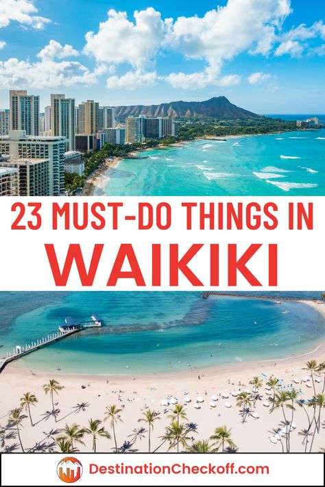 Explore the must-do things in Waikiki with our detailed guide. Enjoy surfing at Waikiki Beach, hiking up Diamond Head, and visiting cultural sites like the U.S. Army Museum of Hawaii. Find out the best places for shopping, dining, and entertainment. This guide offers tips on the top things to do in Honolulu and Waikiki, ensuring you have an unforgettable experience filled with fun and adventure in one of Hawaii's most popular destinations. Things To Do In Waikiki, Hawaii Babymoon, Hawaii Tips, Honolulu Vacation, Honolulu Zoo, Hilton Hawaiian Village, Oahu Vacation, Oahu Travel, Hawaii Things To Do