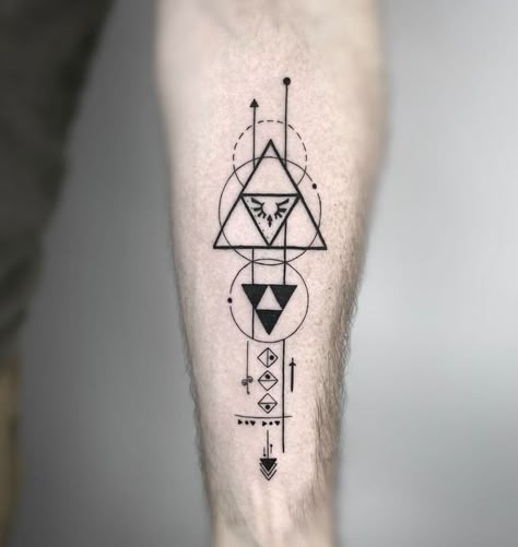 Zelda Geometric Tattoo, Triforce Tattoo Ideas, Gaming Patchwork Tattoos, Zelda Triforce Tattoo Ideas, Legend Of Zelda Minimalist Tattoo, Zelda Arm Tattoo, Legend Of Zelda Triforce Tattoo, Legend Of Zelda Totk Tattoo, Simple Triforce Tattoo