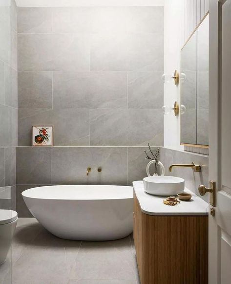 Elegance Tiles | I don’t think we will ever get over this bathroom 👀🧡 @working.on.walter _ _ #bathroom #bathroomgoals #bathroomreno #inspo #houseinspo… | Instagram Bath Tub Small Bathroom, Bath Tub Design, Brushed Brass Tapware, Brass Tapware, Tub Small Bathroom, Natural Contemporary, Bathroom Design Small Modern, Small Bathroom Design Ideas, Tub Design